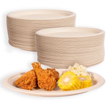 MULMEHË® Bagasse Paper Dinner Plate, 12.5x10